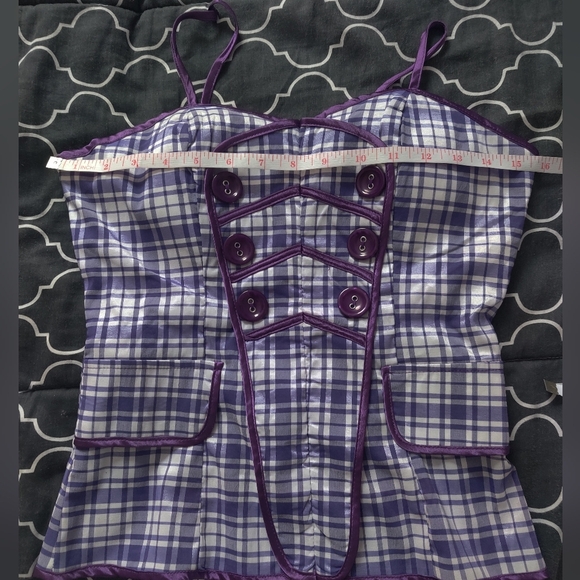 🆕 Katia purple checkered plaid academia cotton blend spaghetti strap top_M,L - Picture 6 of 15